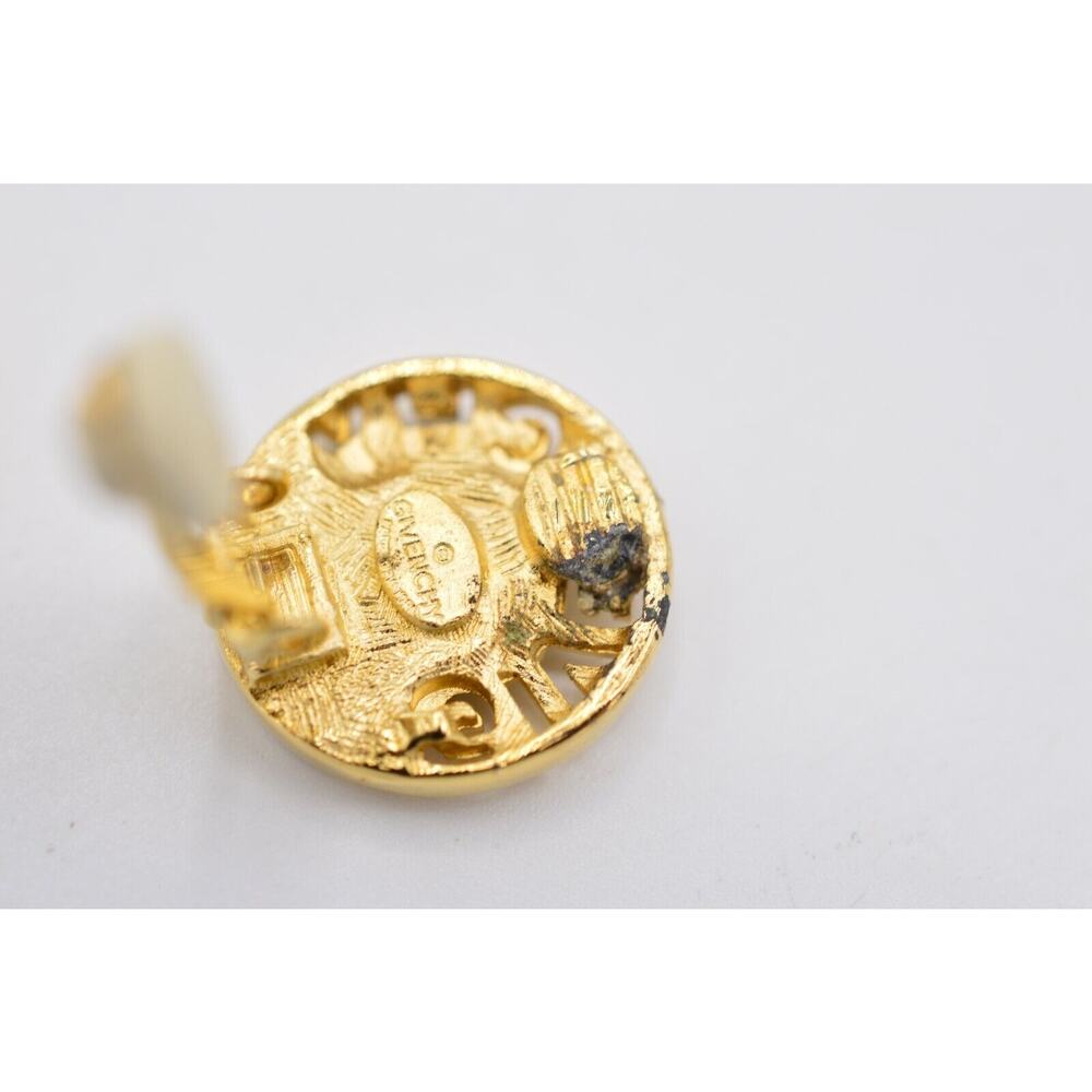 Givenchy Vintage Logo Clip Earrings Gold Rhinestone Crystal Round Signed BinAE - Picture 10 of 10